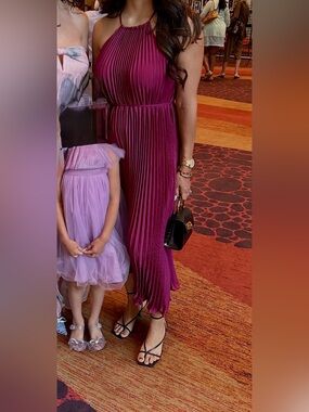 Banana Republic Pleated Maxi Dress in Deep Magenta